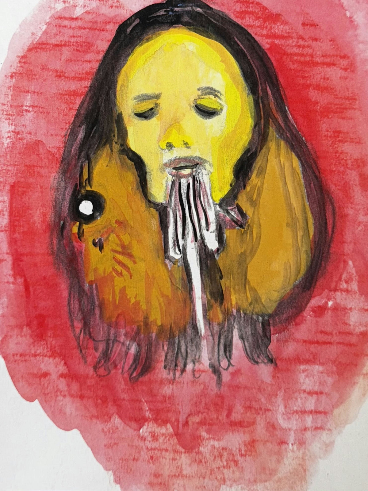 Original Mixed media 'Yellow-Faced Figure Covering Mouth' by Mohammad Bushnaq