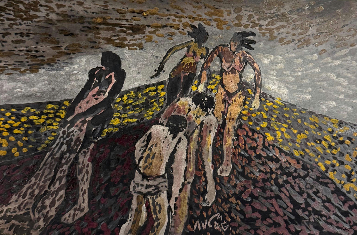 Original Oil 'Figures Walking Across Dark Landscape' by Mohammad Bushnaq
