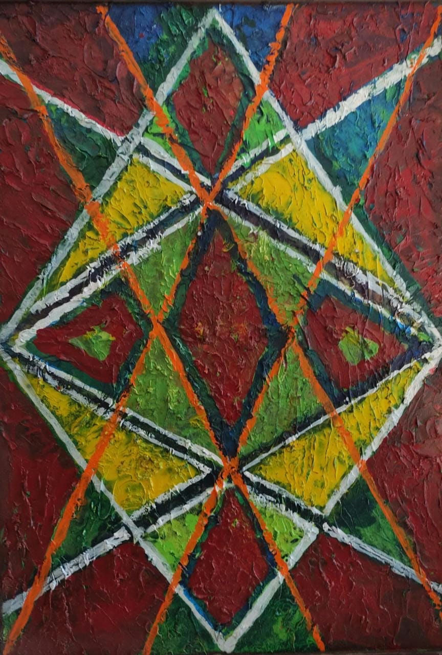 Original Oil 'Geometric Diamond Pattern in Bold Colours' by Mohammad Bushnaq