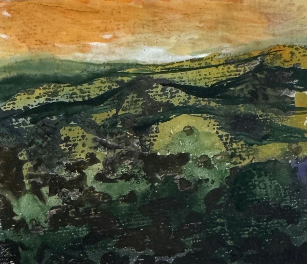 Original Acrylic 'Rolling Hills Under Orange Sky' by Mohammad Bushnaq