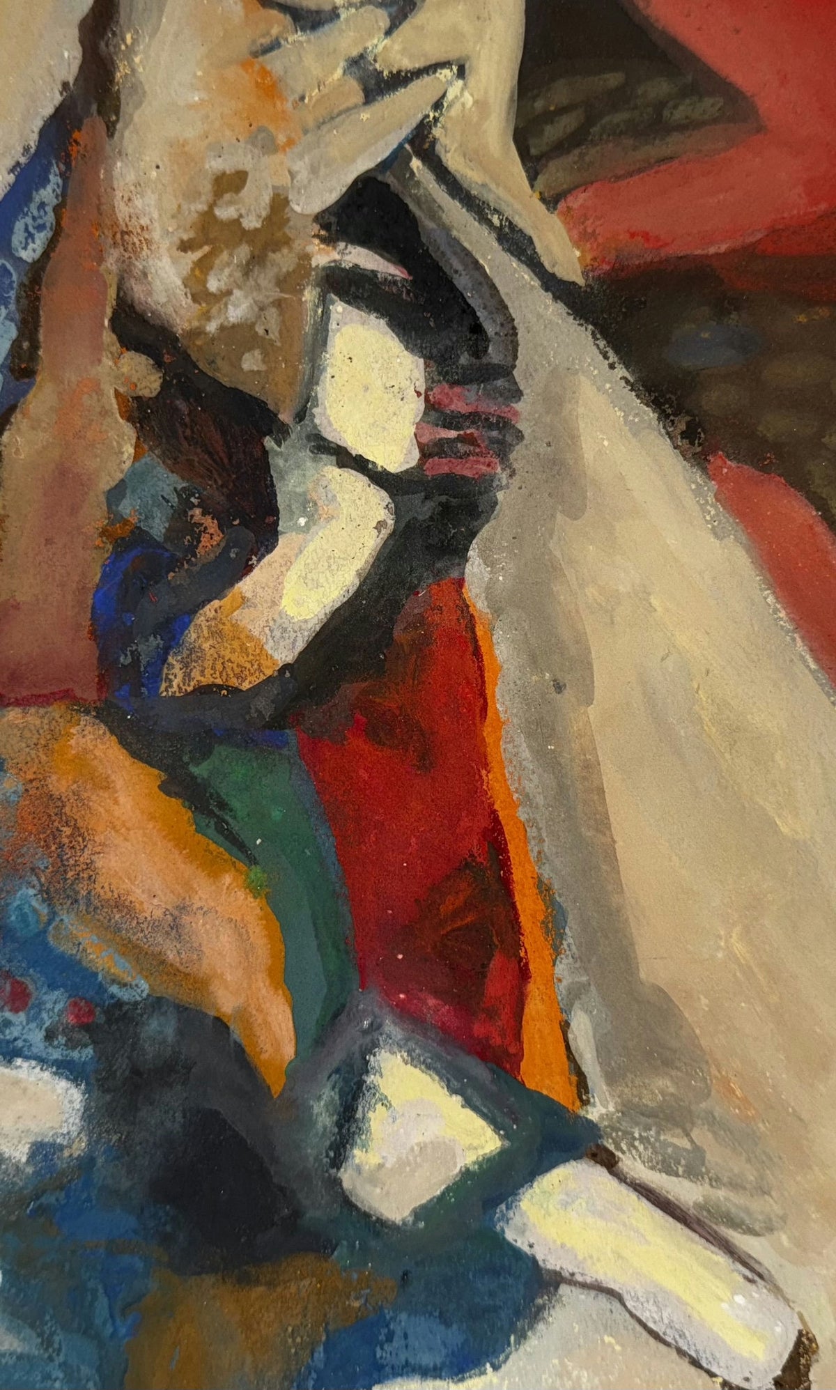 Original Mixed media 'Seated Figure in Colorful Fragments' by Mohammad Bushnaq