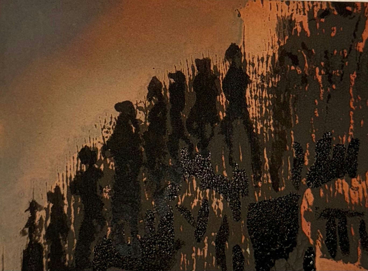 Original Mixed media 'Dark Silhouettes Against Fiery Sky' by Mohammad Bushnaq