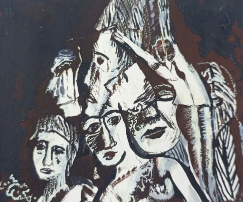 Original Watercolor 'Group of Fragmented Human Faces' by Mohammad Bushnaq
