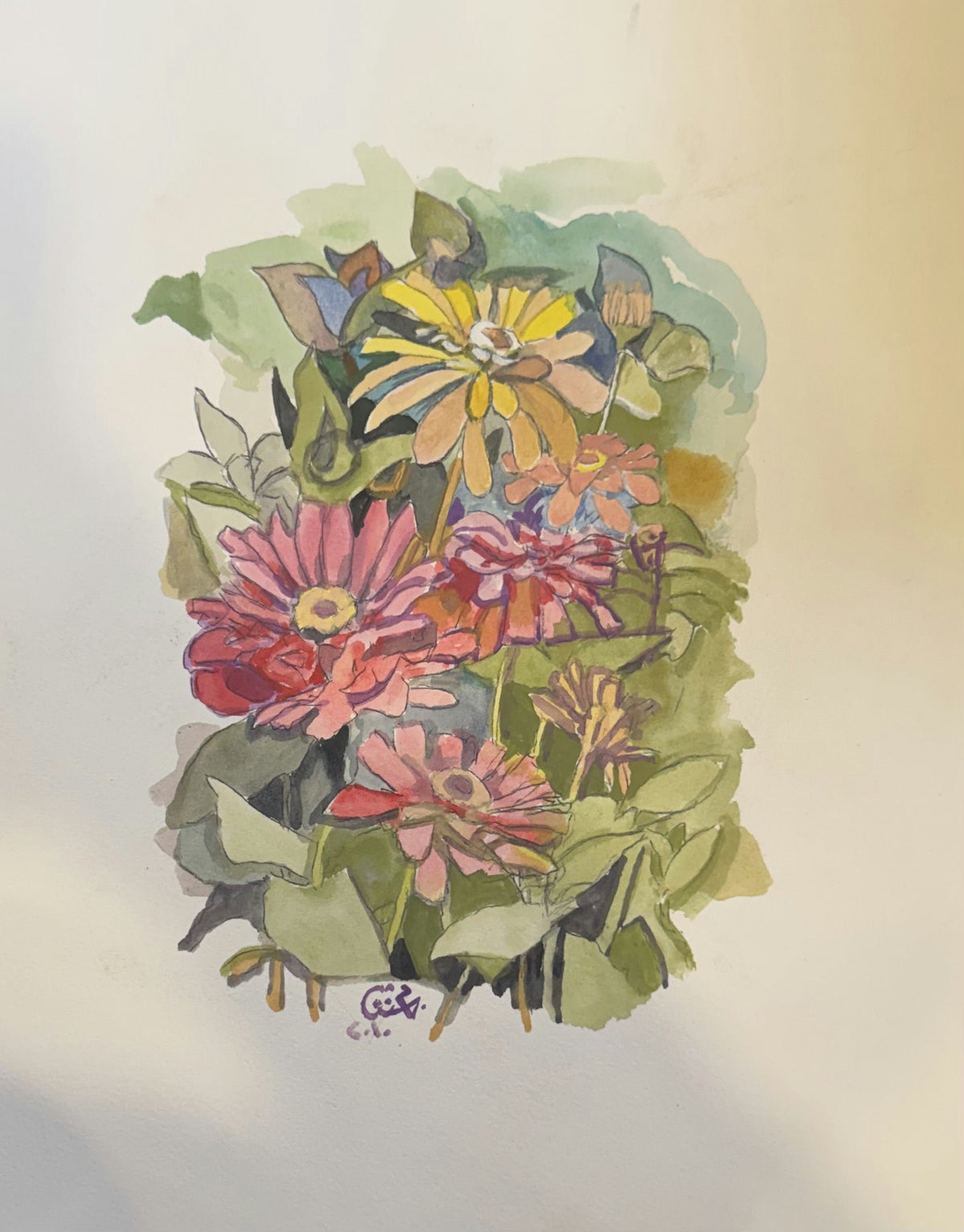 Original Mixed media 'Colorful Garden Flowers with Green Leaves' by Mohammad Bushnaq