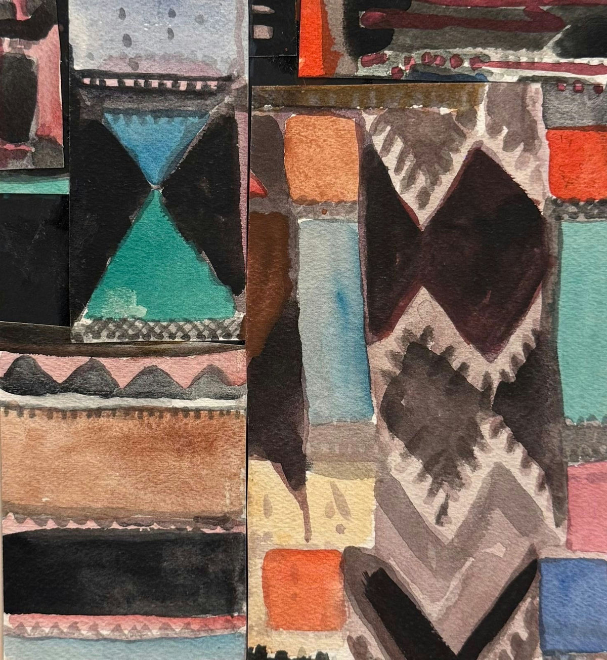 Original Oil 'Abstract Geometric Patchwork Composition' by Mohammad Bushnaq