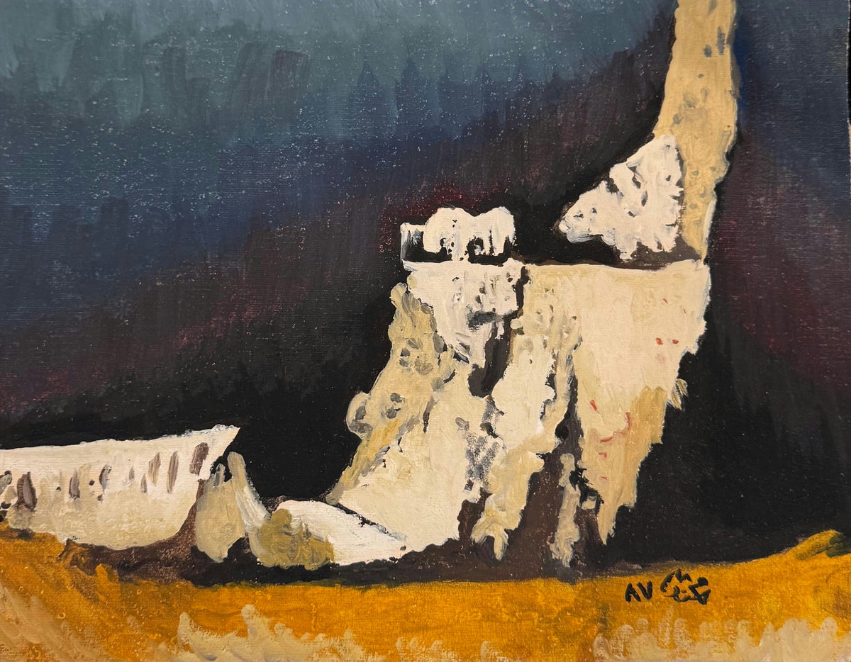 Original Oil 'White Rock Formations on Golden Ground' by Mohammad Bushnaq