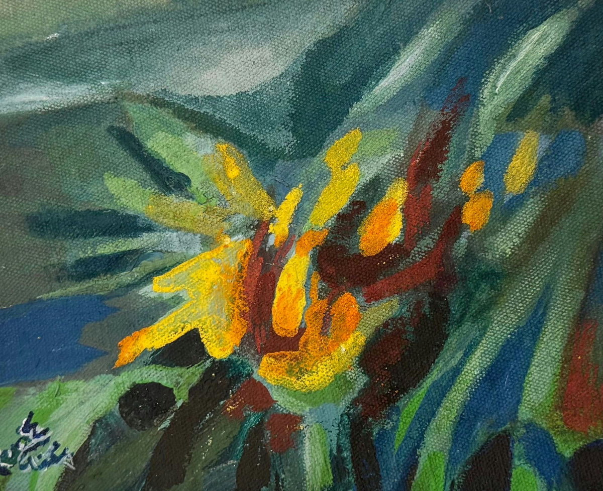 Original Oil 'Yellow Flowers Among Green Foliage' by Mohammad Bushnaq