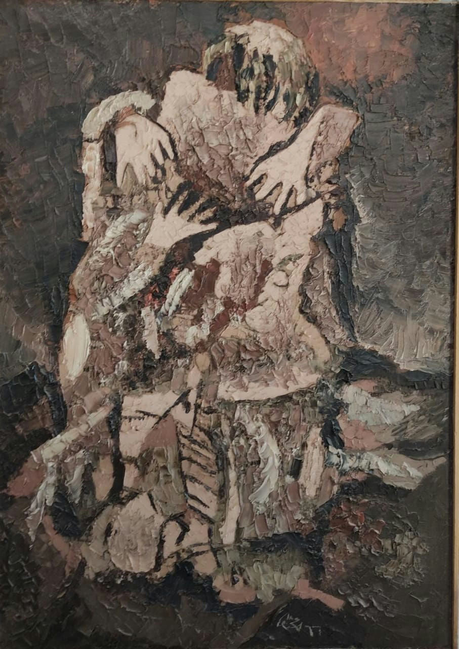 Original Oil 'Two Figures Embracing Each Other' by Mohammad Bushnaq