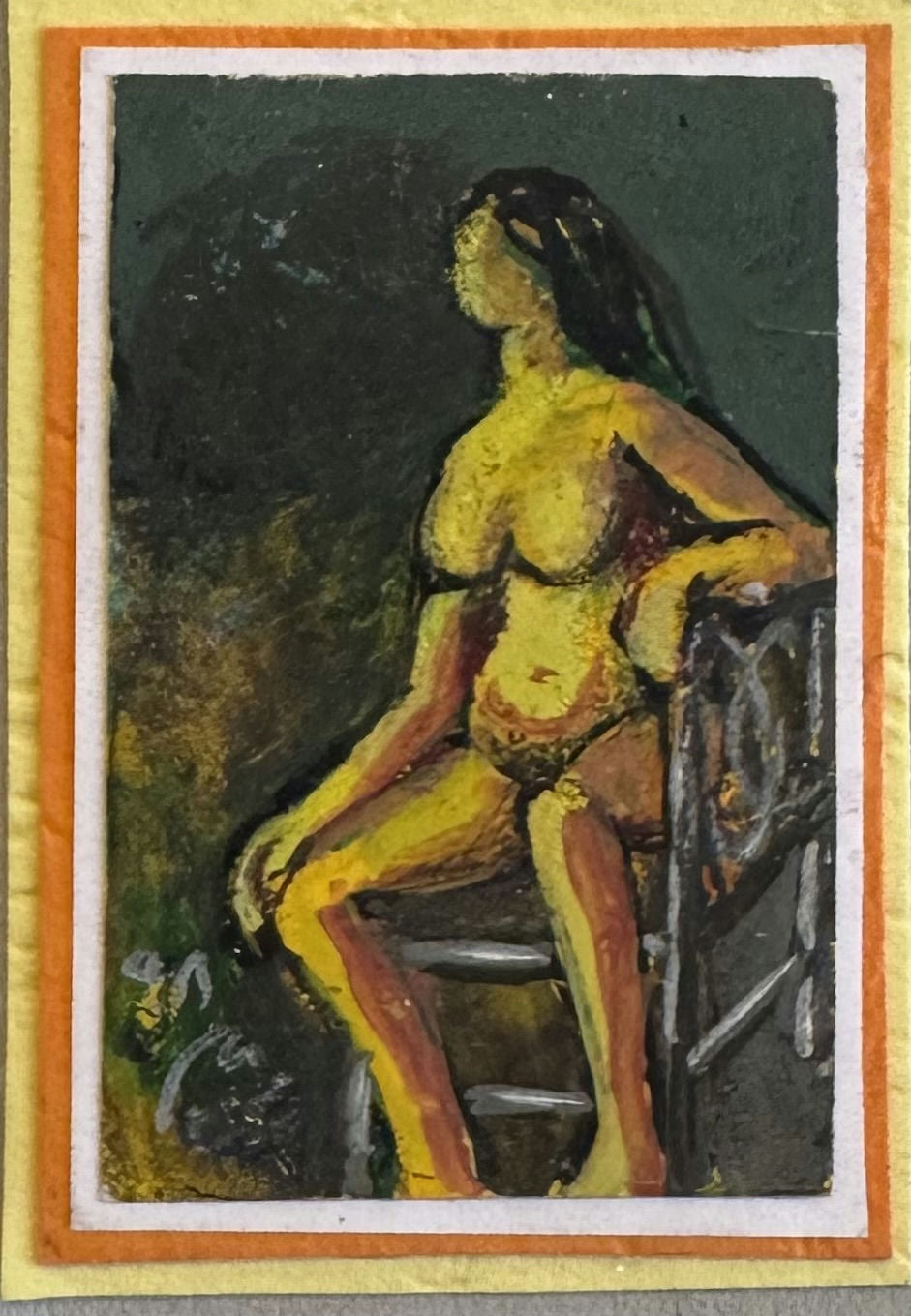 Original Mixed media 'Seated Nude Woman on Chair' by Mohammad Bushnaq