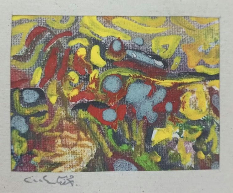 Original Oil 'Vibrant Abstract Composition in Yellow Red' by Mohammad Bushnaq