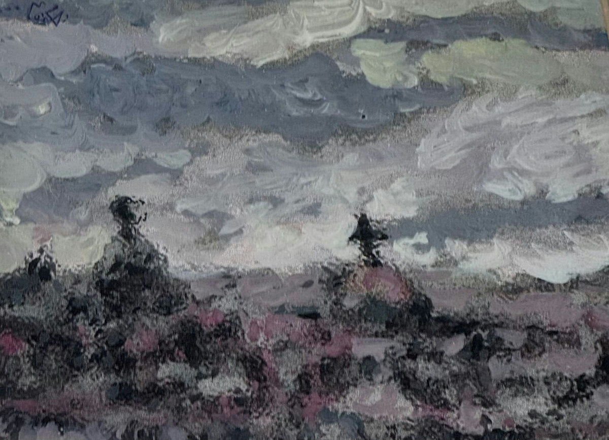 Original Oil 'Two Figures Under Cloudy Grey Sky' by Mohammad Bushnaq