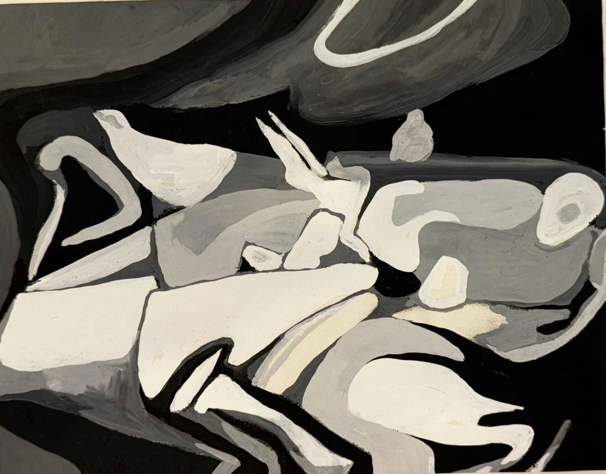 Original Mixed media 'Abstract Figures in Black and White' by Mohammad Bushnaq
