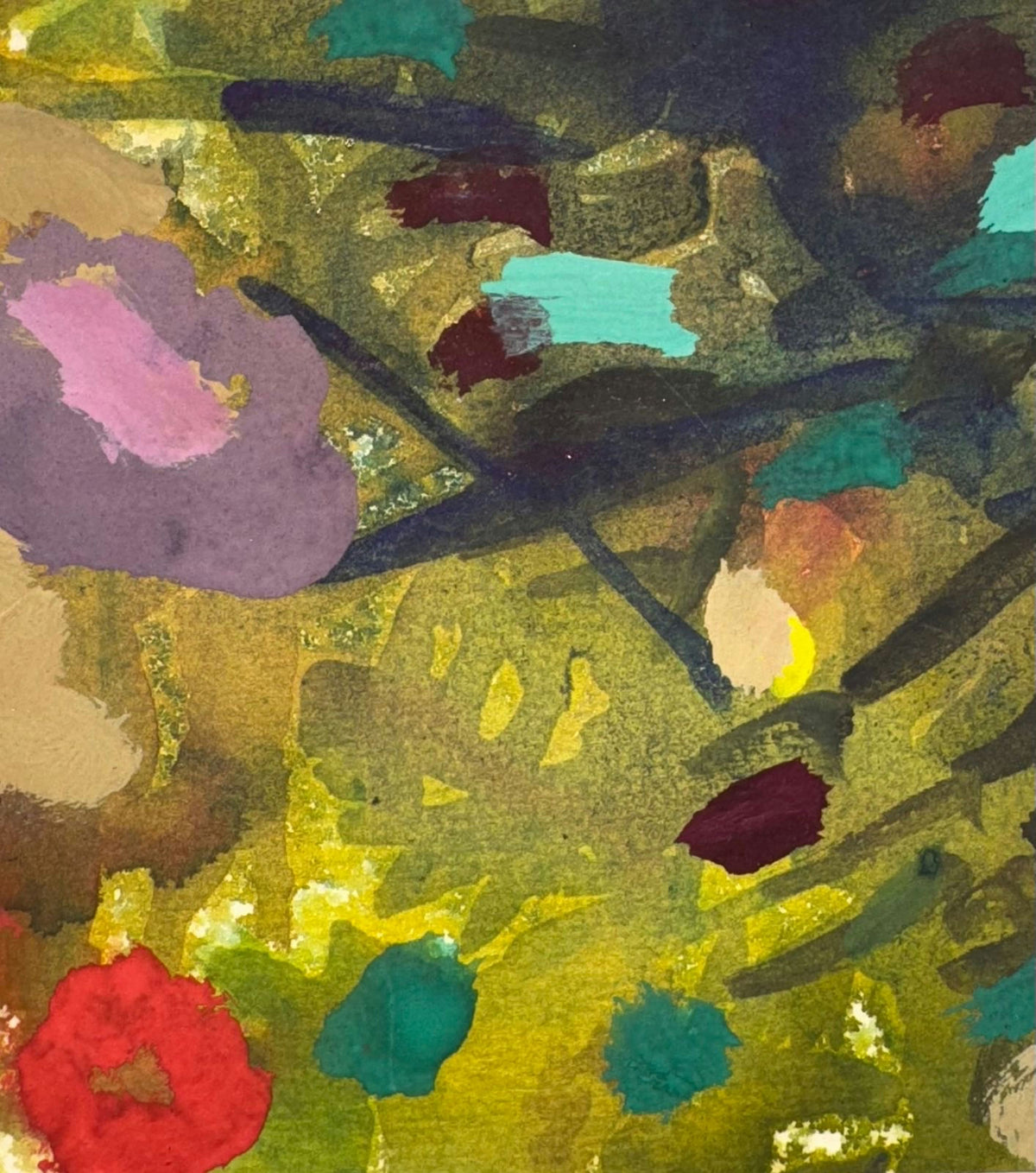Original Mixed media 'Colorful Abstract Marks on Olive Ground' by Mohammad Bushnaq
