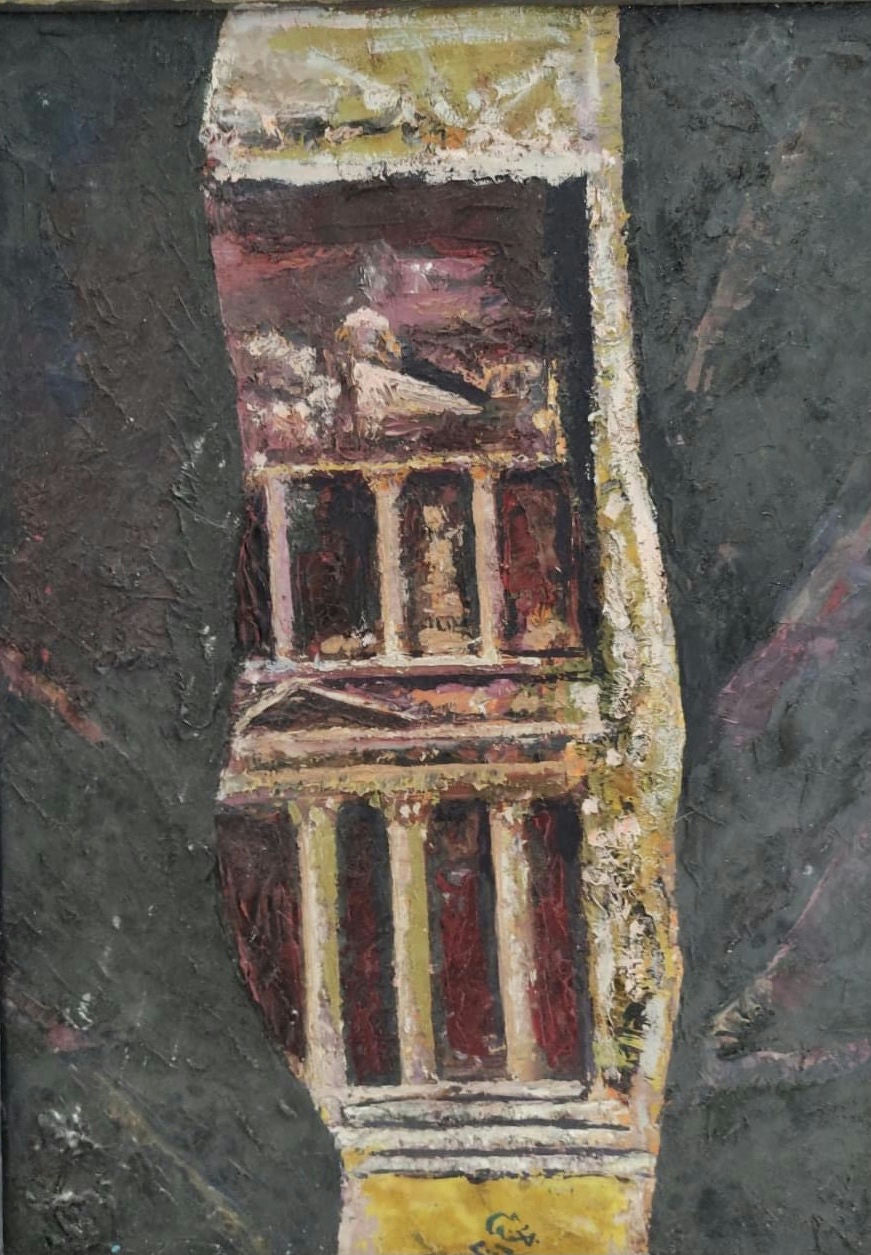 Original Acrylic 'Ancient Columns and Ruins Fragment' by Mohammad Bushnaq