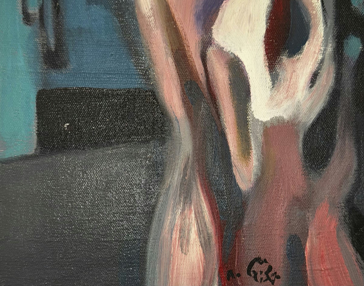 Original Mixed media 'Abstract Figure in Blue and Pink' by Mohammad Bushnaq