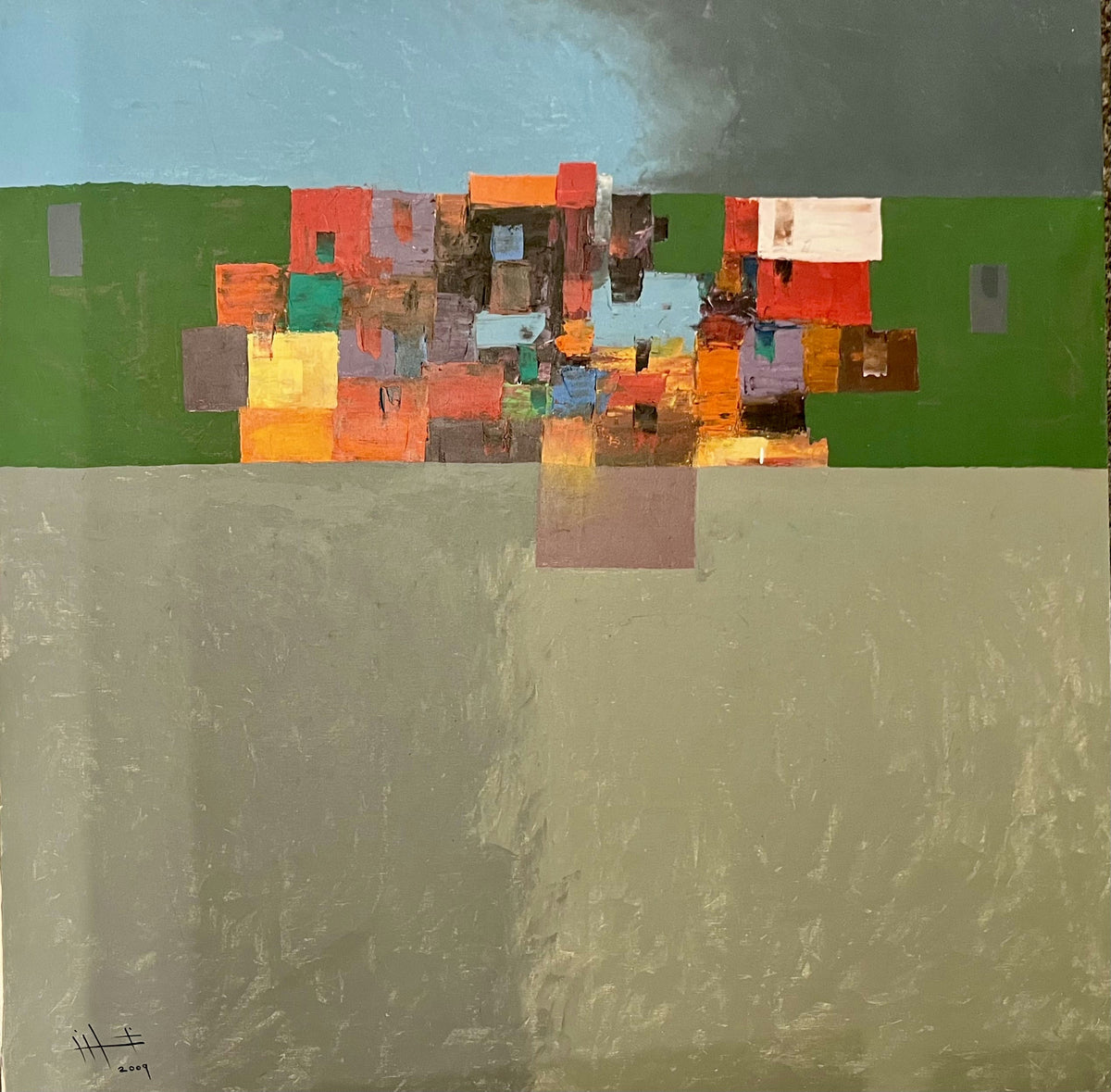 Original Acrylic 'Abstract Village of Colorful Blocks' by Ghassan Abulaban    