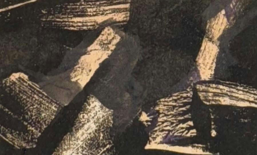 Original Mixed media 'Dark Abstract Textured Forms on Paper' by Mohammad Bushnaq