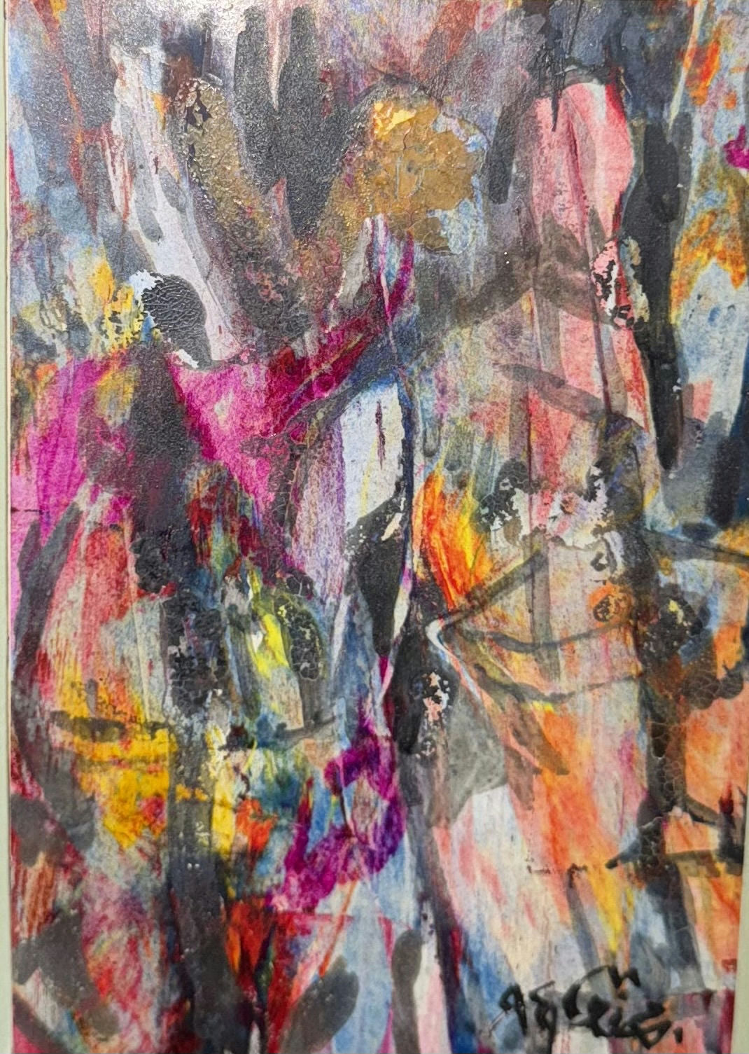 Original Mixed media 'Vibrant Abstract Mixed Media Composition' by Mohammad Bushnaq