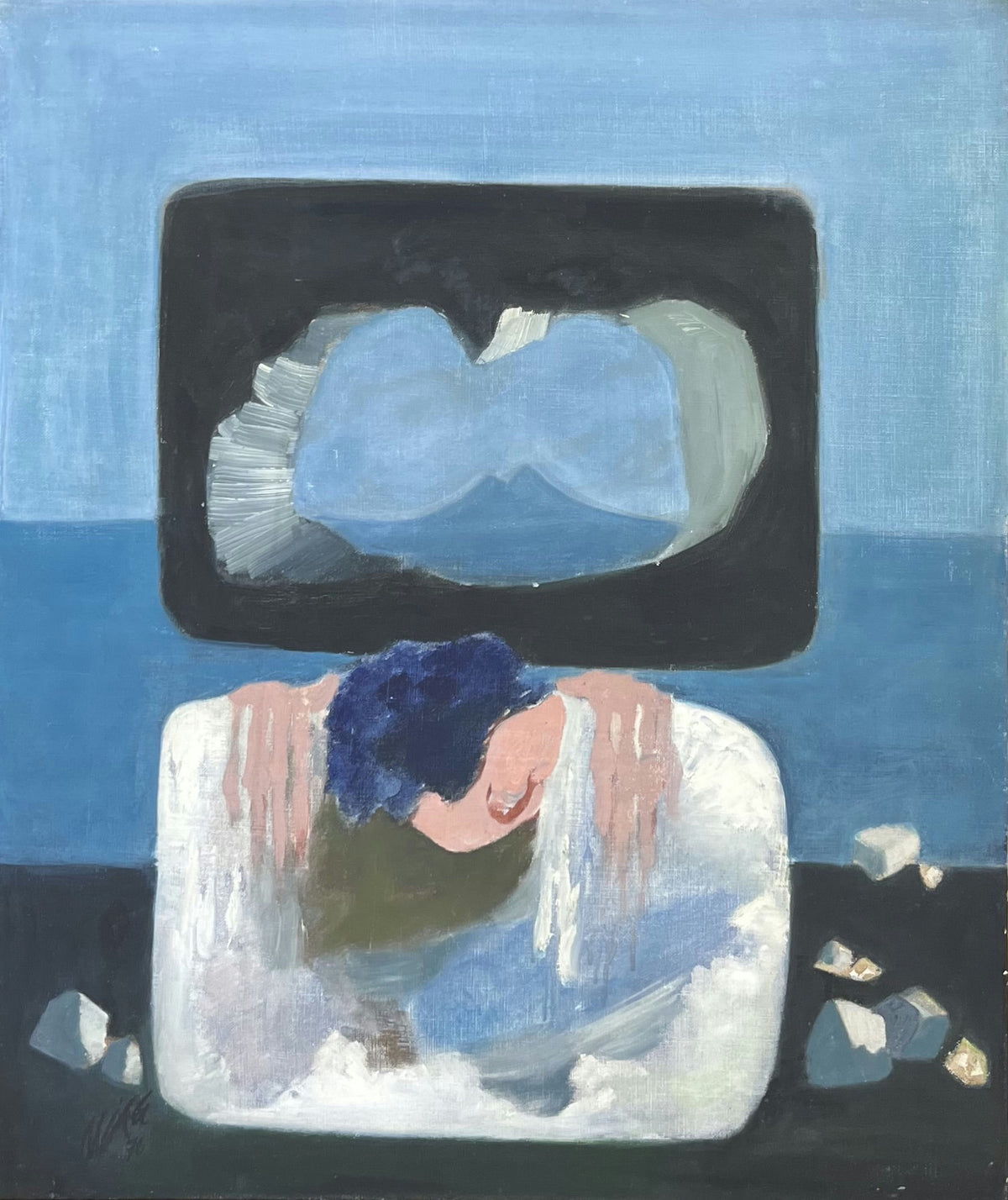 Original Oil 'Figure Beneath Broken Screen Frame' by Rafik Al Kamel
