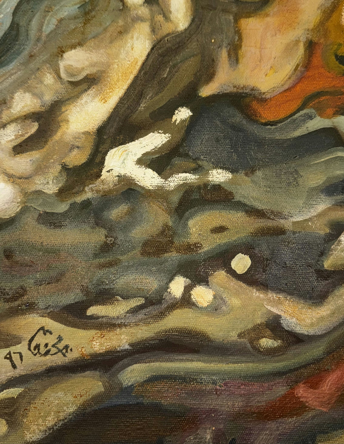 Original Mixed media 'Abstract Swirling Forms in Earthy Tones' by Mohammad Bushnaq