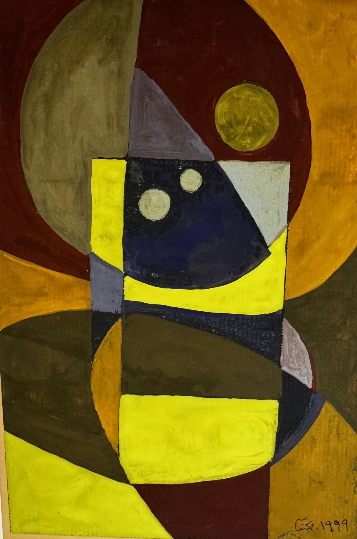 Original Mixed media 'Abstract Geometric Shapes in Yellow and Brown' by Mohammad Bushnaq