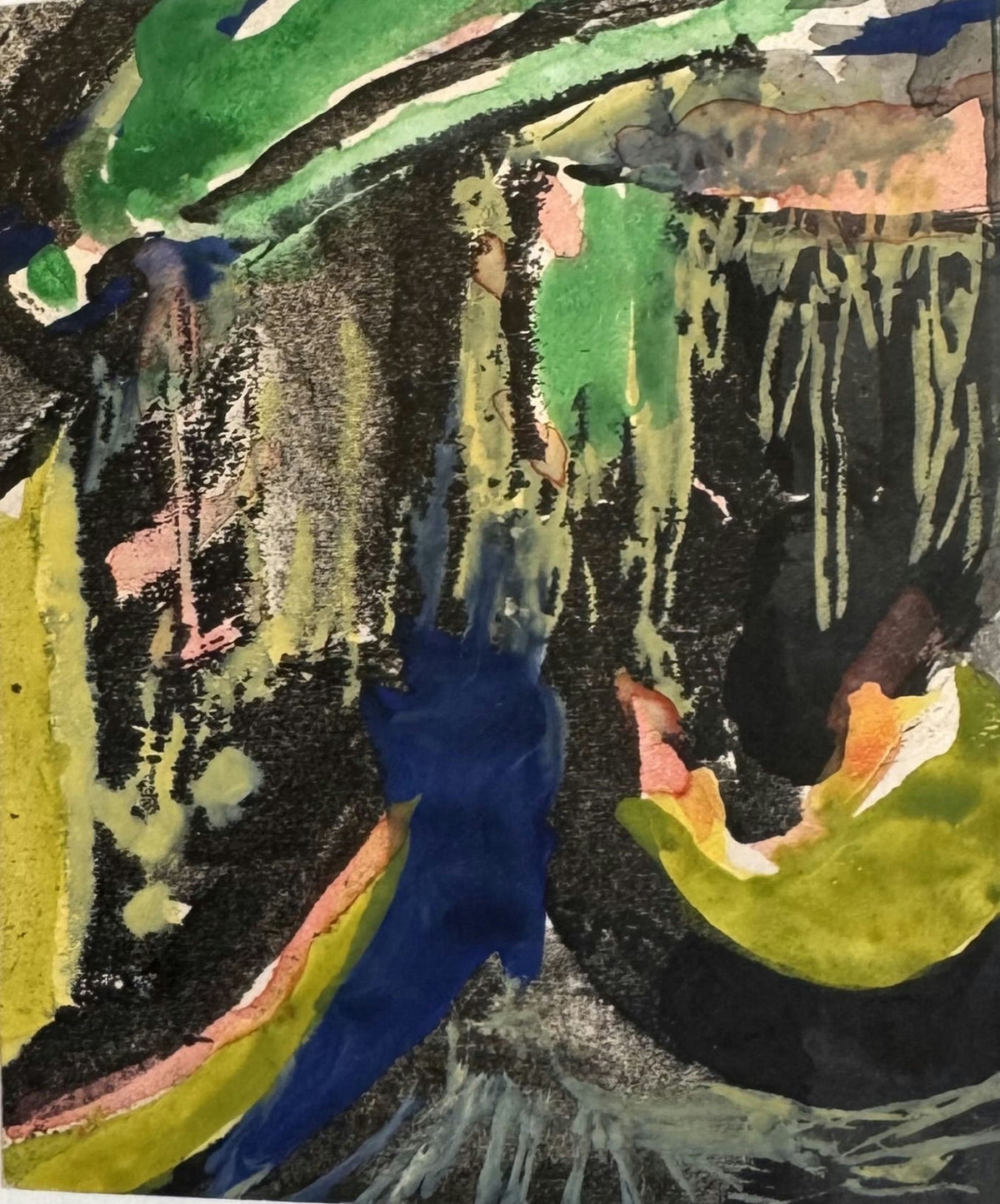Original Mixed media 'Abstract Green Blue Black Composition' by Mohammad Bushnaq