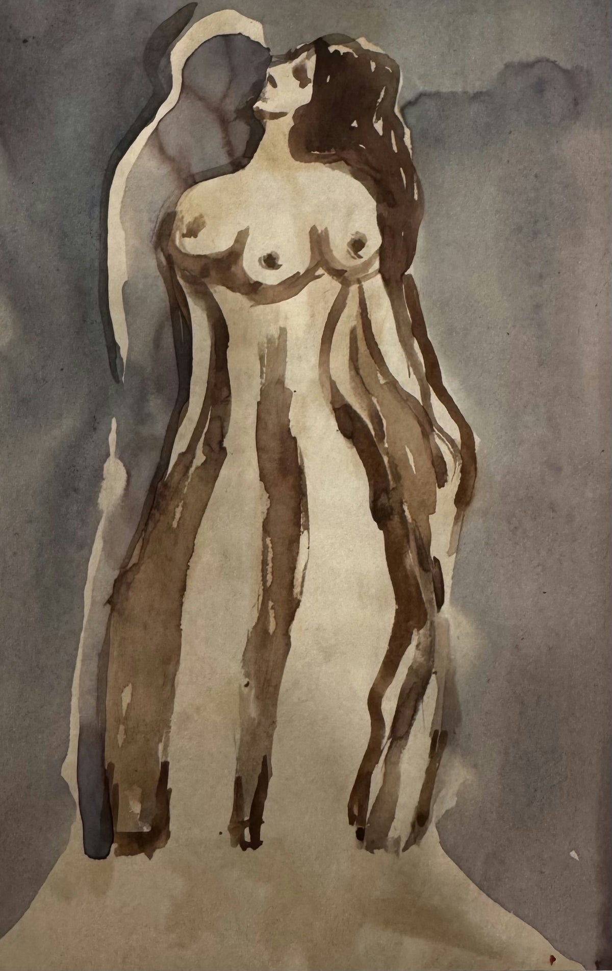 Original Mixed media 'Standing Female Nude Figure' by Mohammad Bushnaq