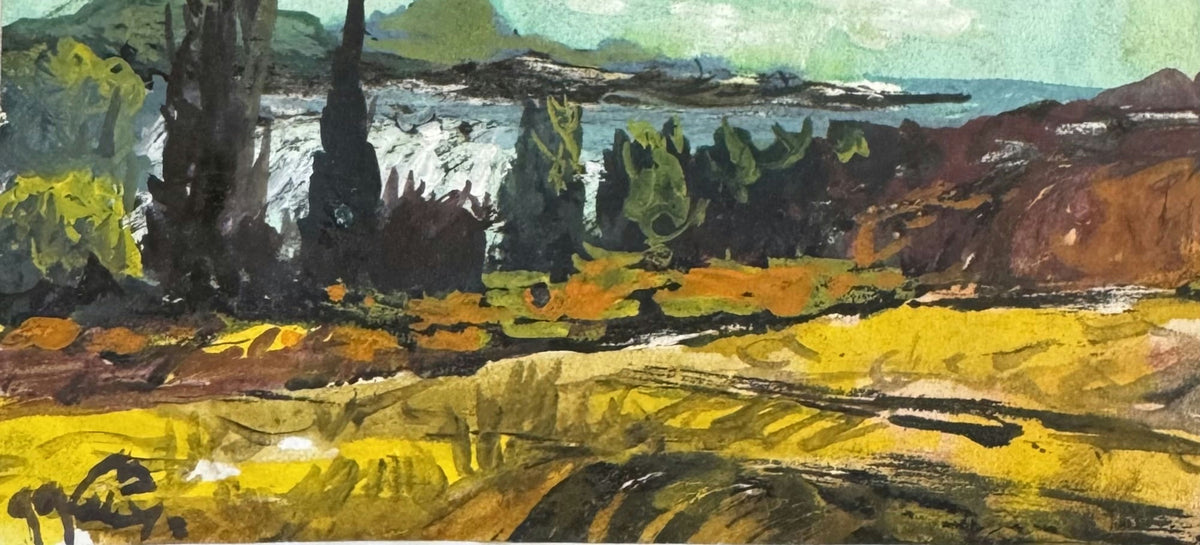 Original Mixed media 'Trees and Fields Landscape' by Mohammad Bushnaq