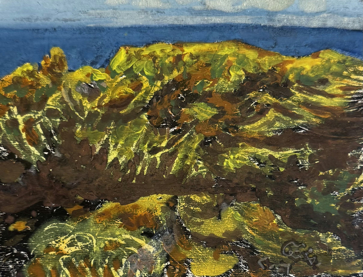 Original Mixed media 'Rugged Mountain Landscape with Blue Sky' by Mohammad Bushnaq