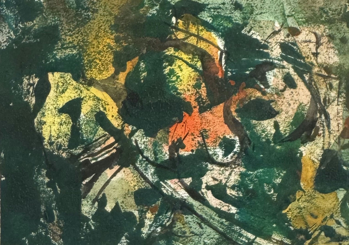 Original Mixed media 'Green and Orange Abstract Composition' by Mohammad Bushnaq