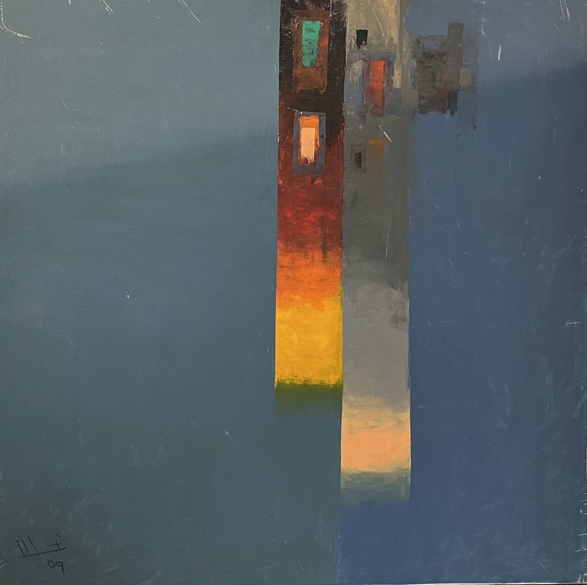 Original Acrylic 'Abstract Architecture with Warm Light Reflections' by Ghassan Abulaban             