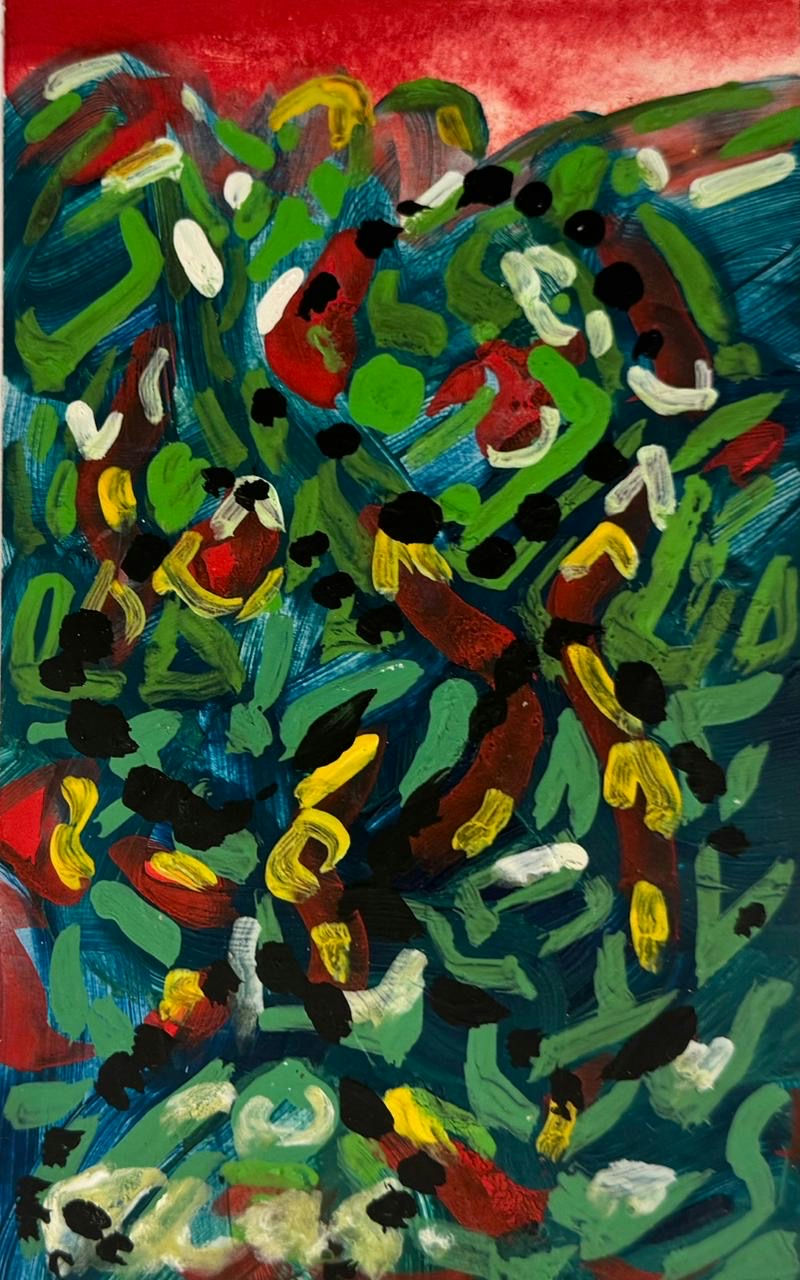 Original Watercolor 'Crowd of Figures in Motion' by Mohammad Bushnaq