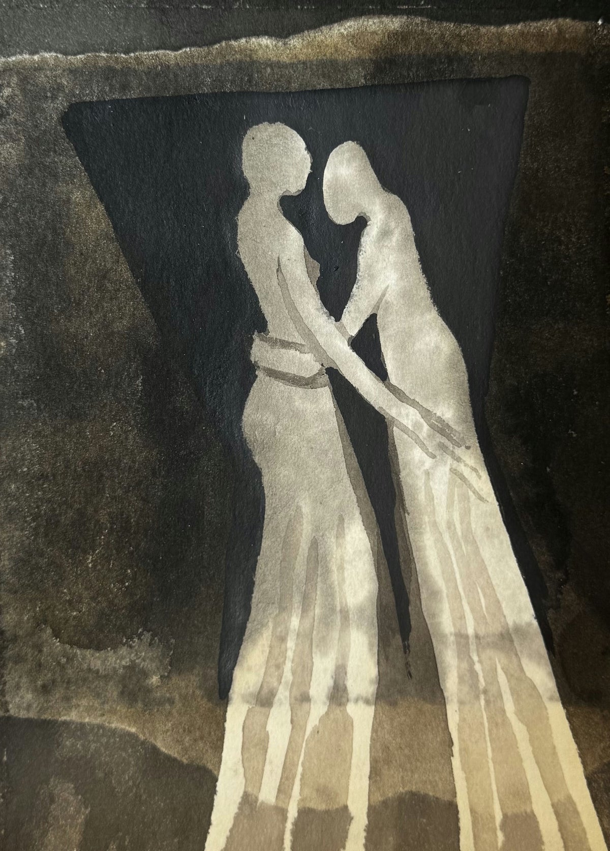 Original Mixed media 'Two Figures Facing Each Other' by Mohammad Bushnaq