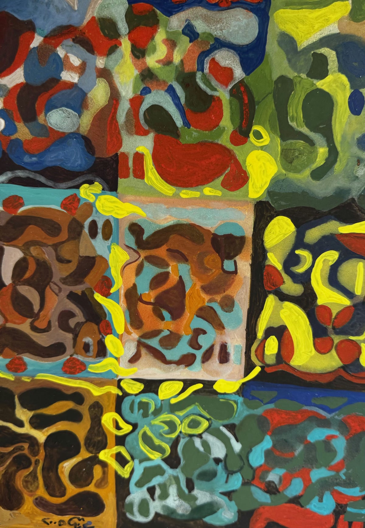 Original Mixed media 'Colorful Abstract Panels Composition' by Mohammad Bushnaq