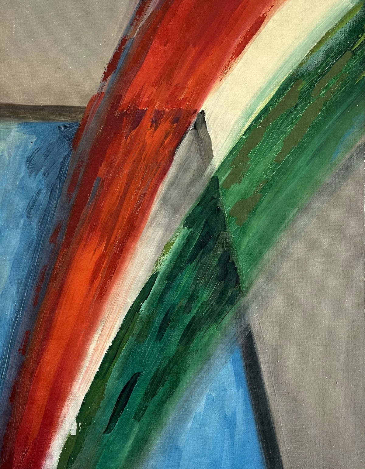 Original Mixed media 'Bold Diagonal Red Green Blue Abstract' by Mohammad Bushnaq