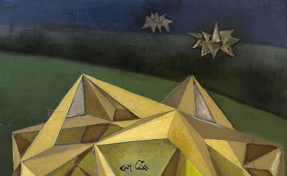 Original Mixed media 'Geometric Stars Over Dark Landscape' by Mohammad Bushnaq