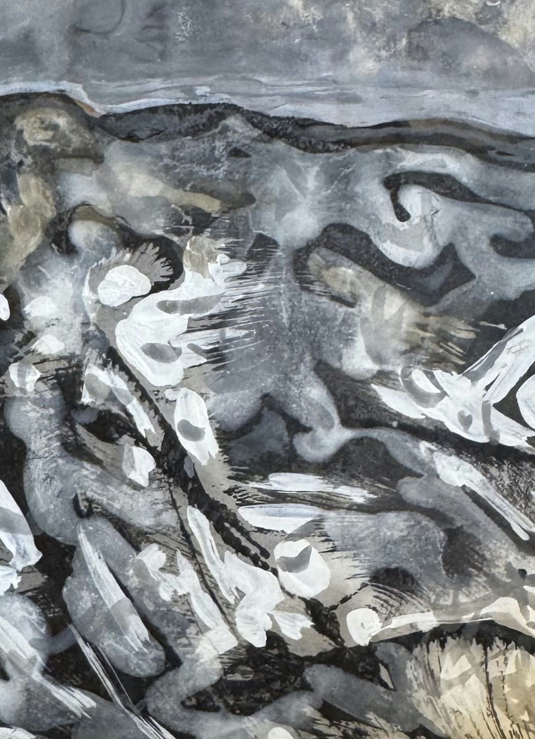 Original Mixed media 'Abstract Grey and White Flowing Forms' by Mohammad Bushnaq