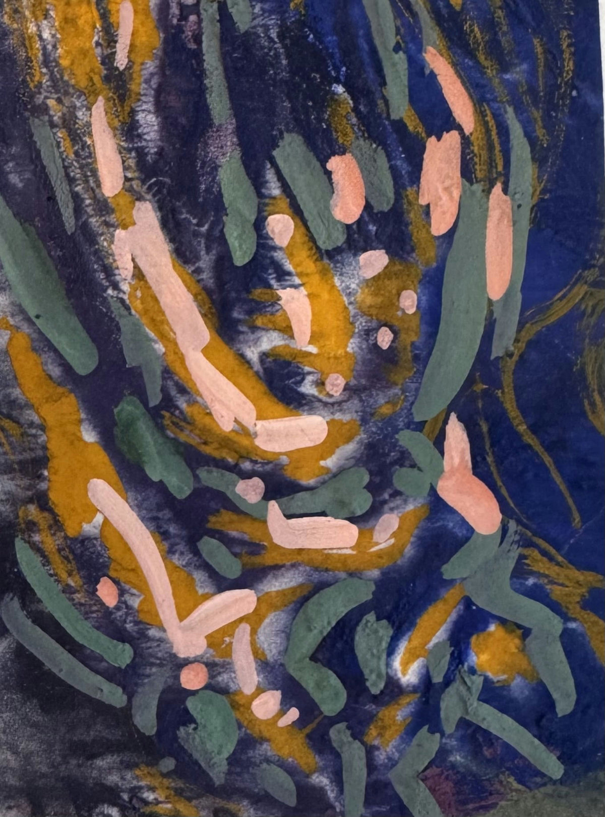 Original Mixed media 'Blue and Gold Abstract Marks' by Mohammad Bushnaq