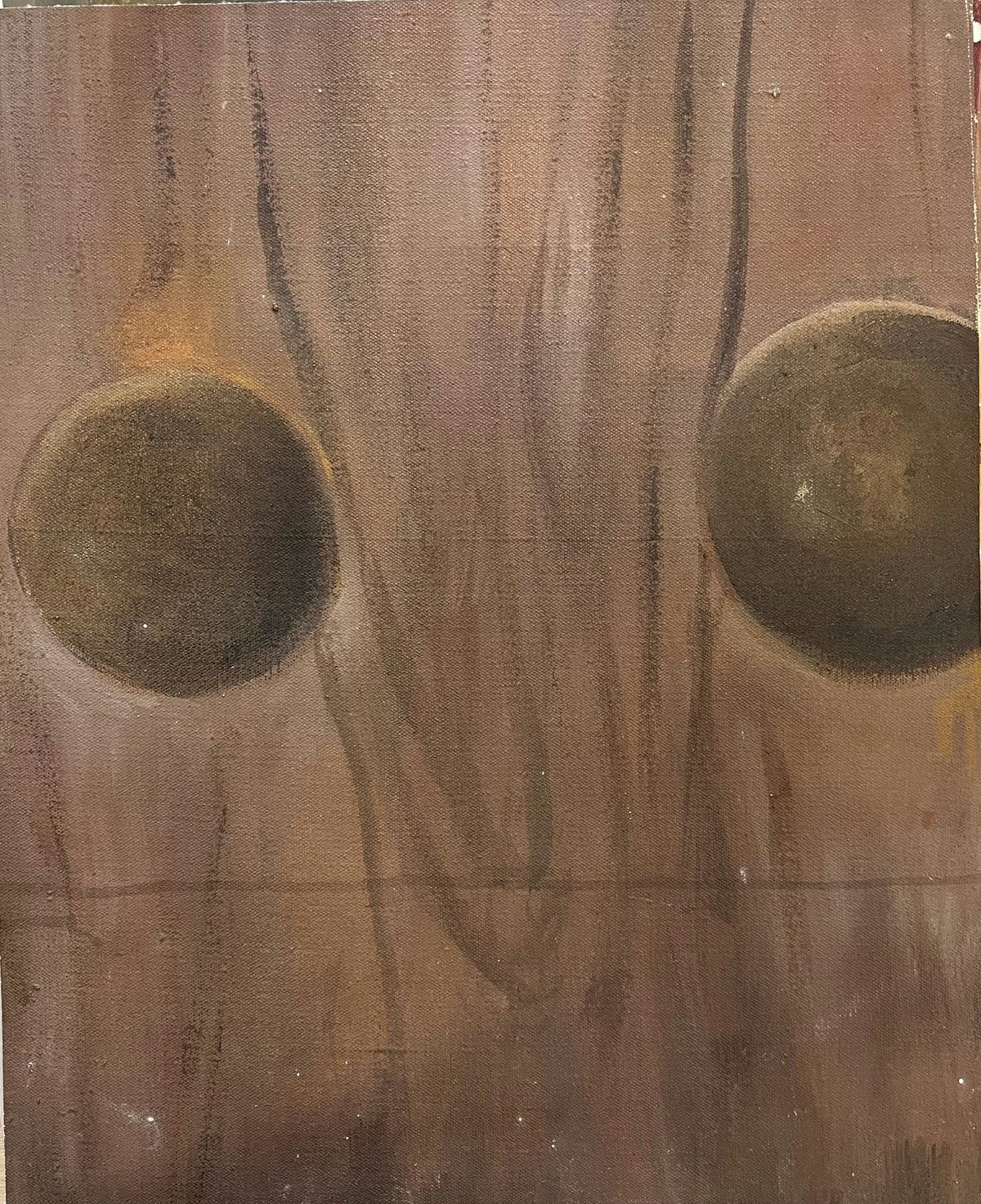 Original Mixed media 'Two Dark Spheres on Brown Ground' by Mohammad Bushnaq