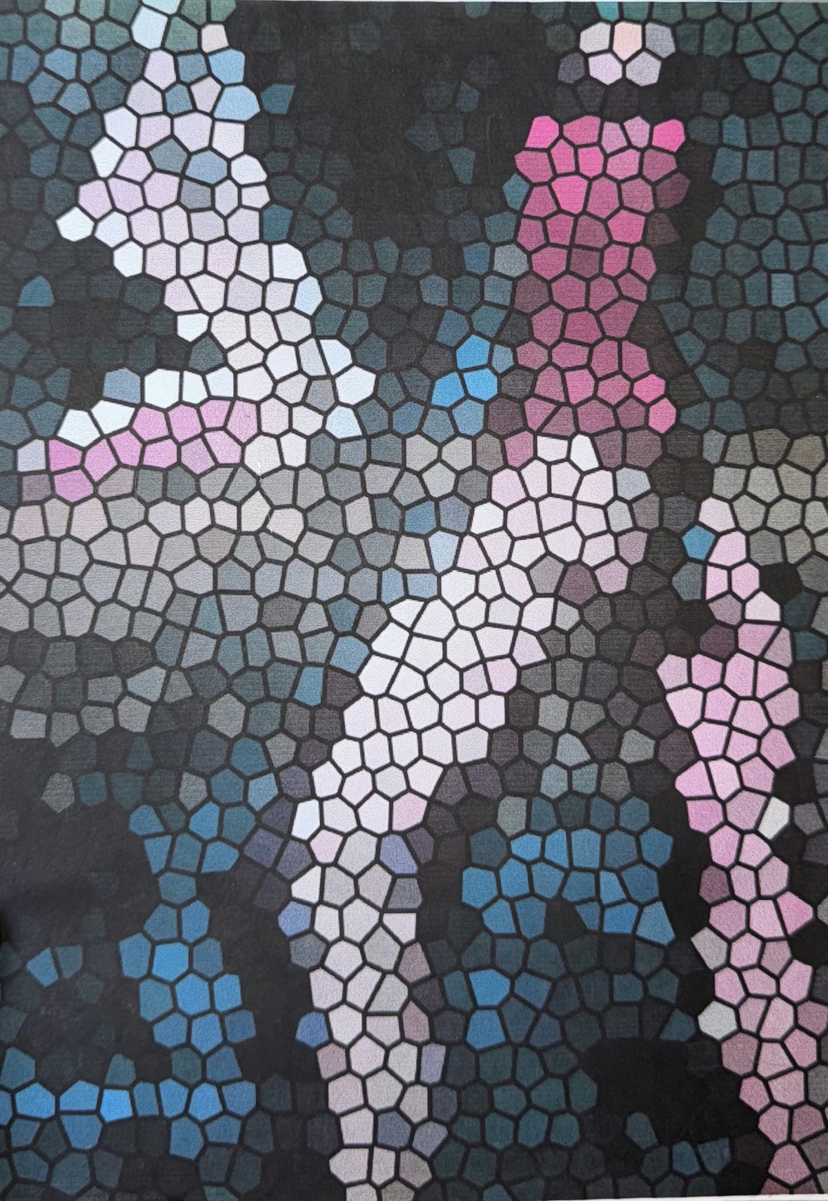 Original Mixed media 'Abstract Mosaic Cell Pattern on Dark Ground' by Mohammad Bushnaq
