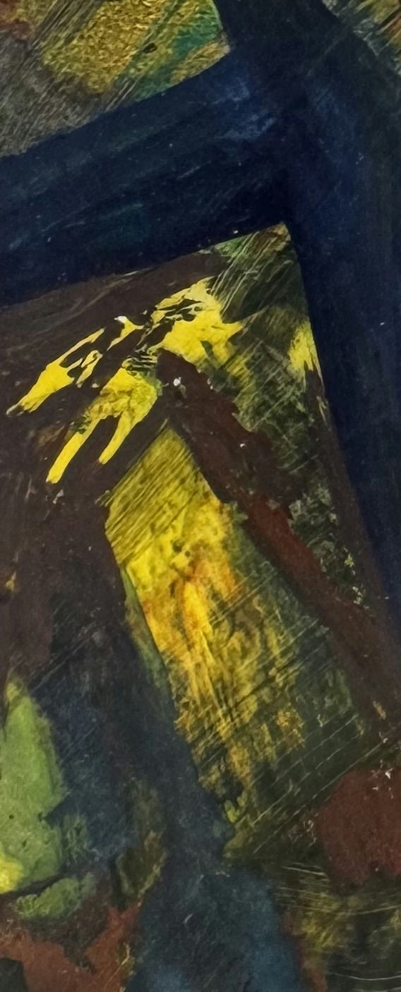 Original Acrylic 'Dark Abstract Forms Yellow Accents' by Mohammad Bushnaq