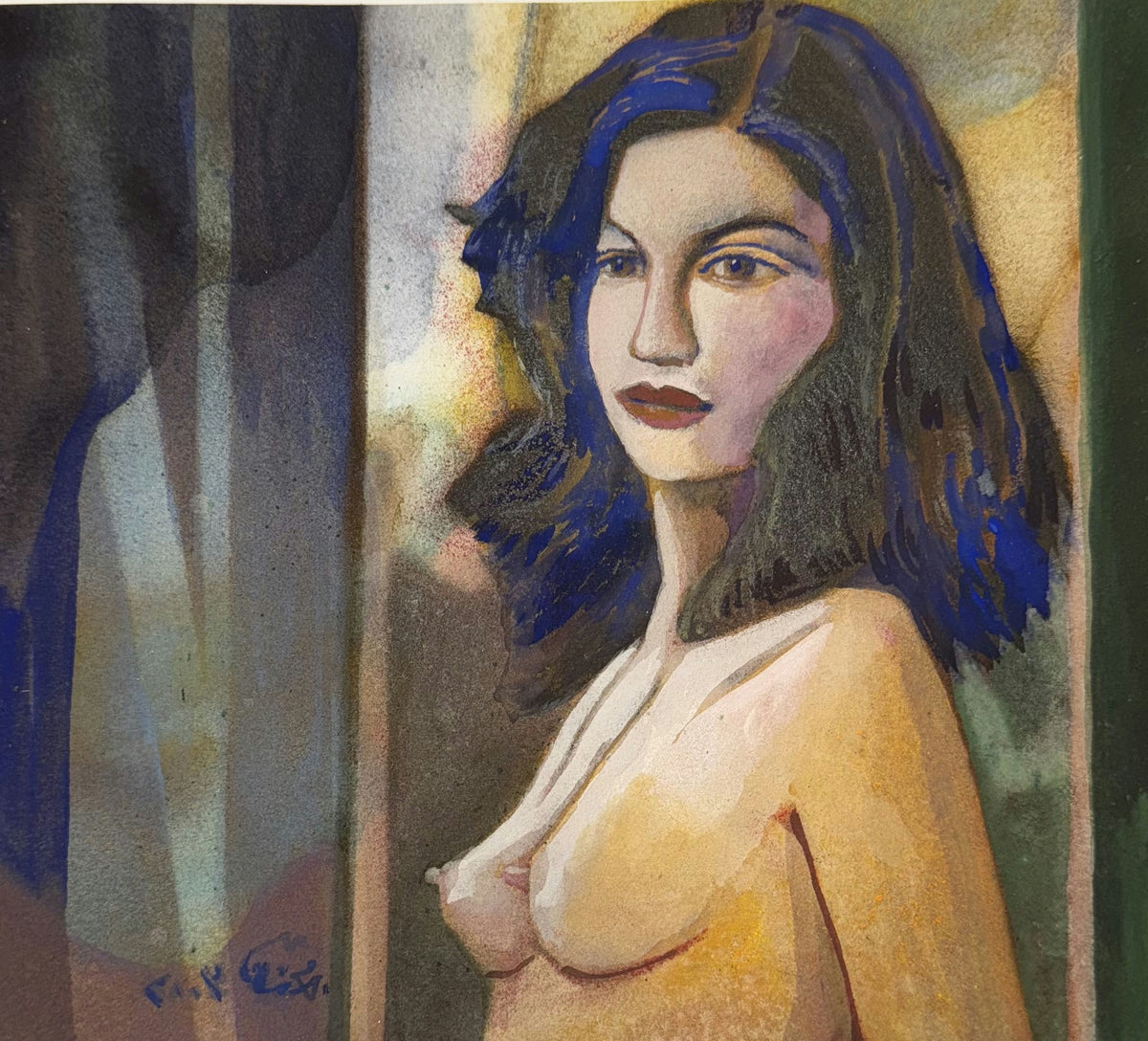 Original Mixed media 'Portrait of a Standing Nude Woman' by Mohammad Bushnaq
