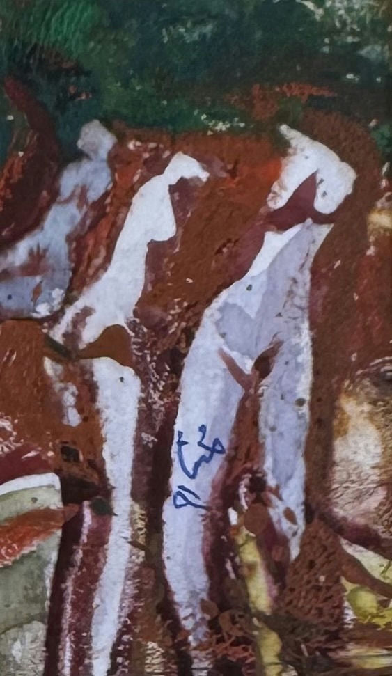 Original Mixed media 'Abstract Figures in Brown and Green' by Mohammad Bushnaq