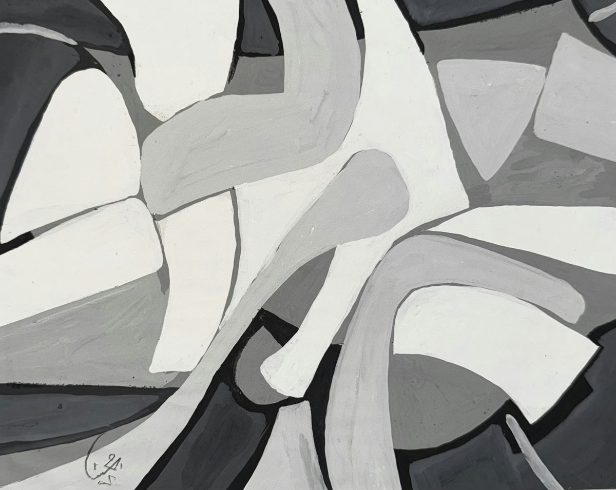 Original Mixed media 'Abstract Monochrome Curved Forms' by Mohammad Bushnaq