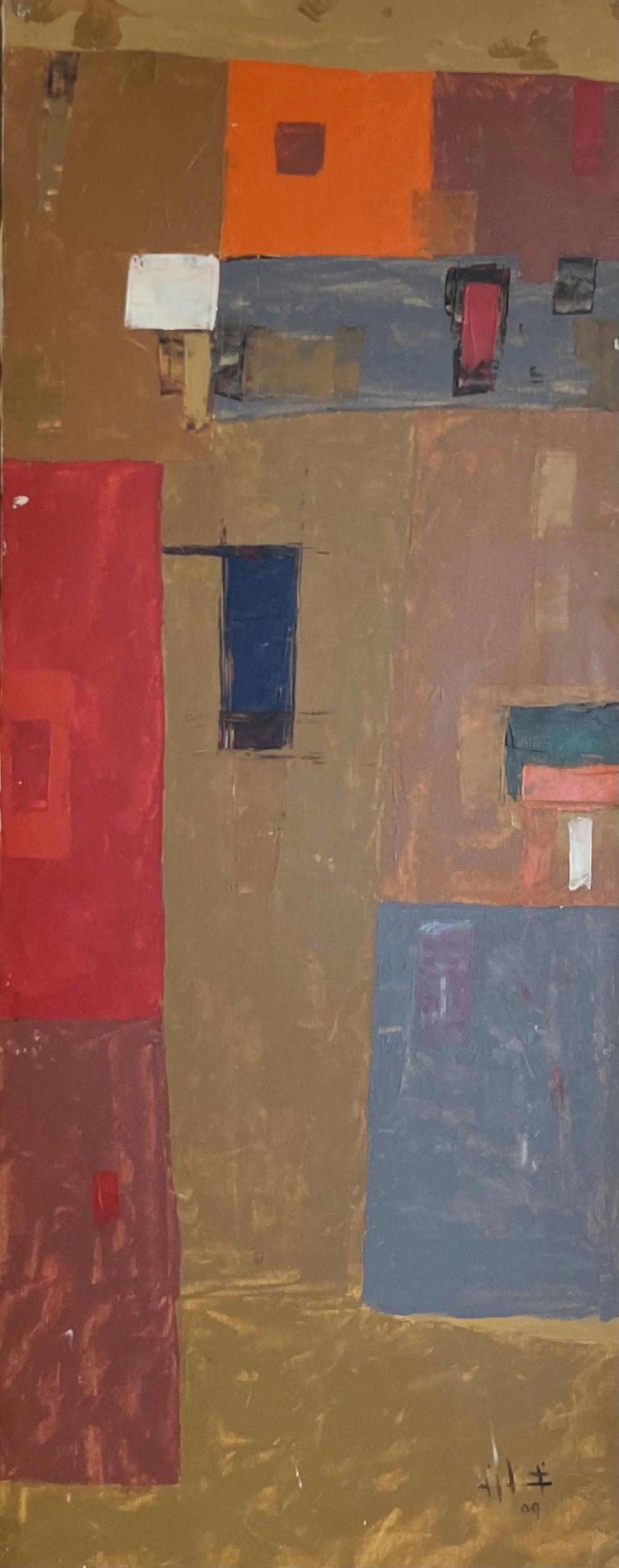 Original Acrylic 'Abstract Geometric Rectangles on Brown' by Ghassan Abulaban          