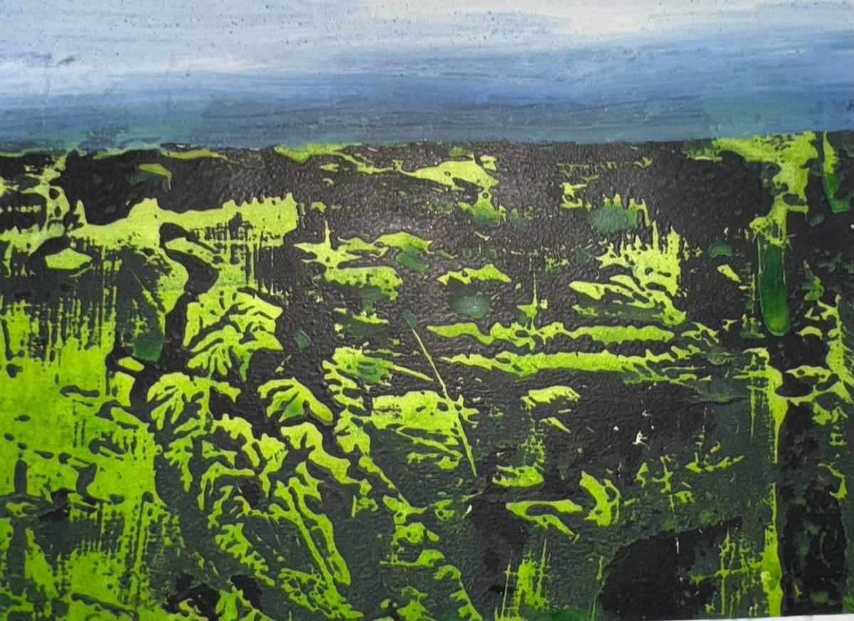 Original Mixed media 'Green Landscape with Grey Sky' by Mohammad Bushnaq