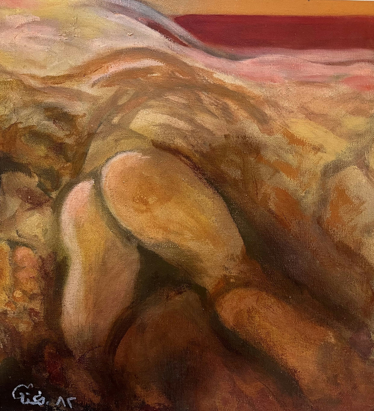 Original Mixed media 'Reclining Nude Figure Warm Tones' by Mohammad Bushnaq
