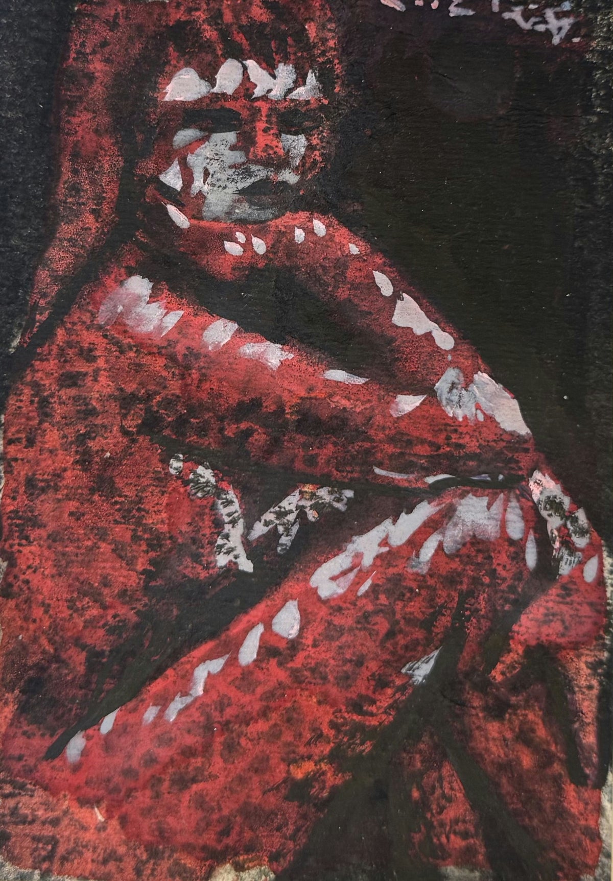 Original Mixed media 'Seated Figure in Red and Black' by Mohammad Bushnaq