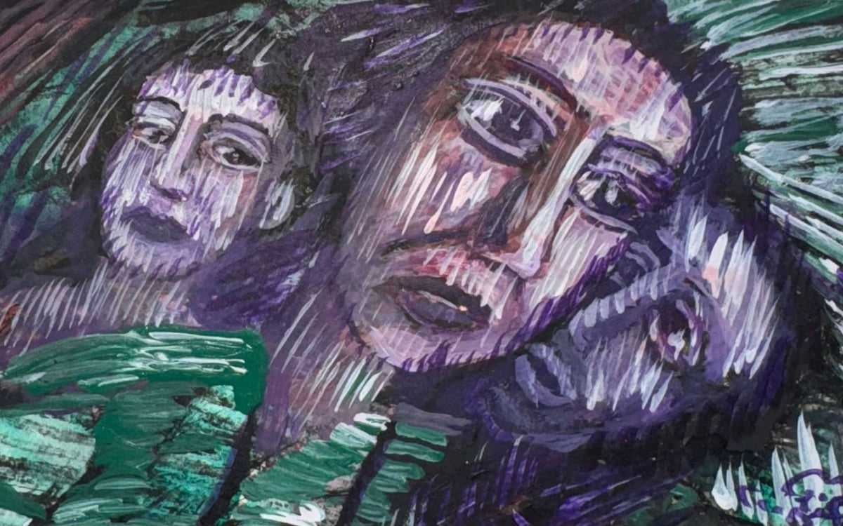 Original Mixed media 'Three Faces in Dark Expressive Scene' by Mohammad Bushnaq