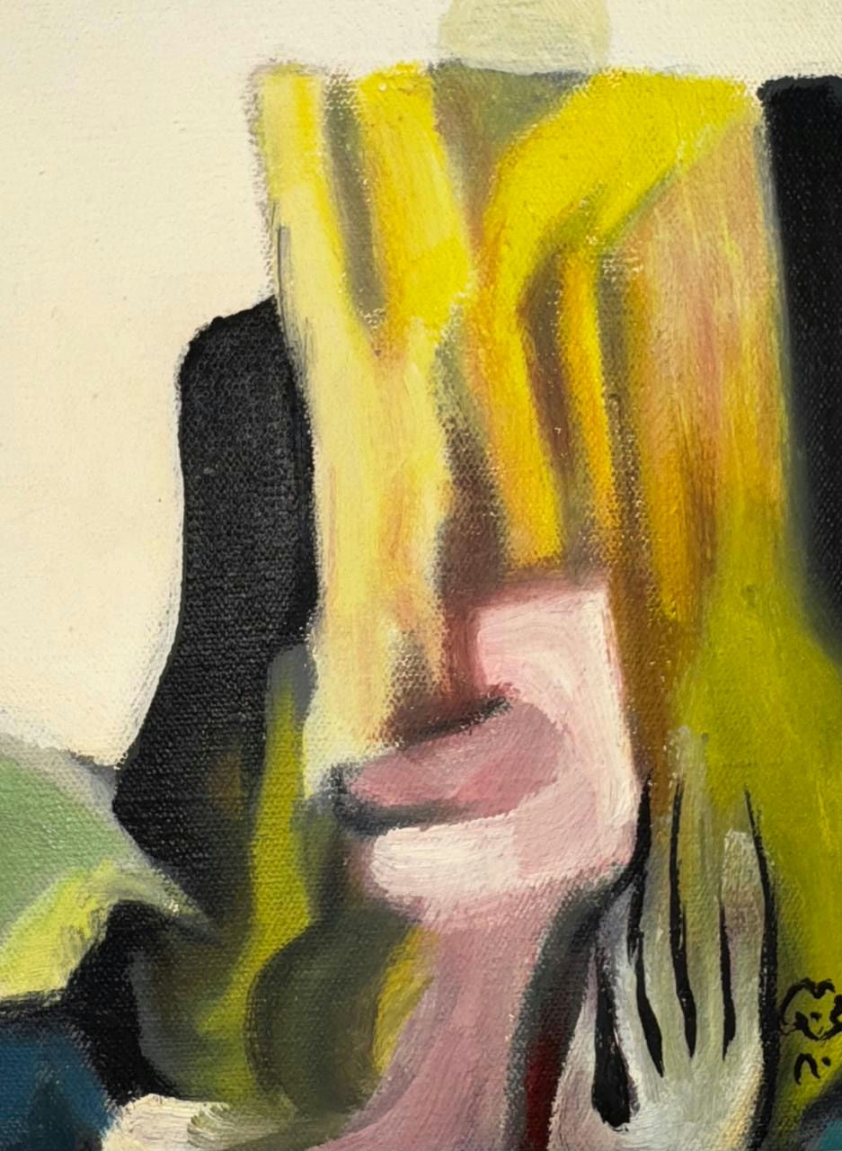 Original Mixed media 'Abstract Yellow and Pink Forms' by Mohammad Bushnaq